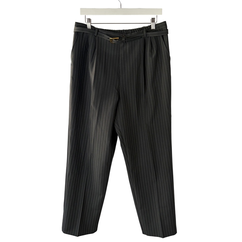 Liz Baker Petite Pinstripe Pleated Dress Pants Gray Charcoal Size 16P Belted